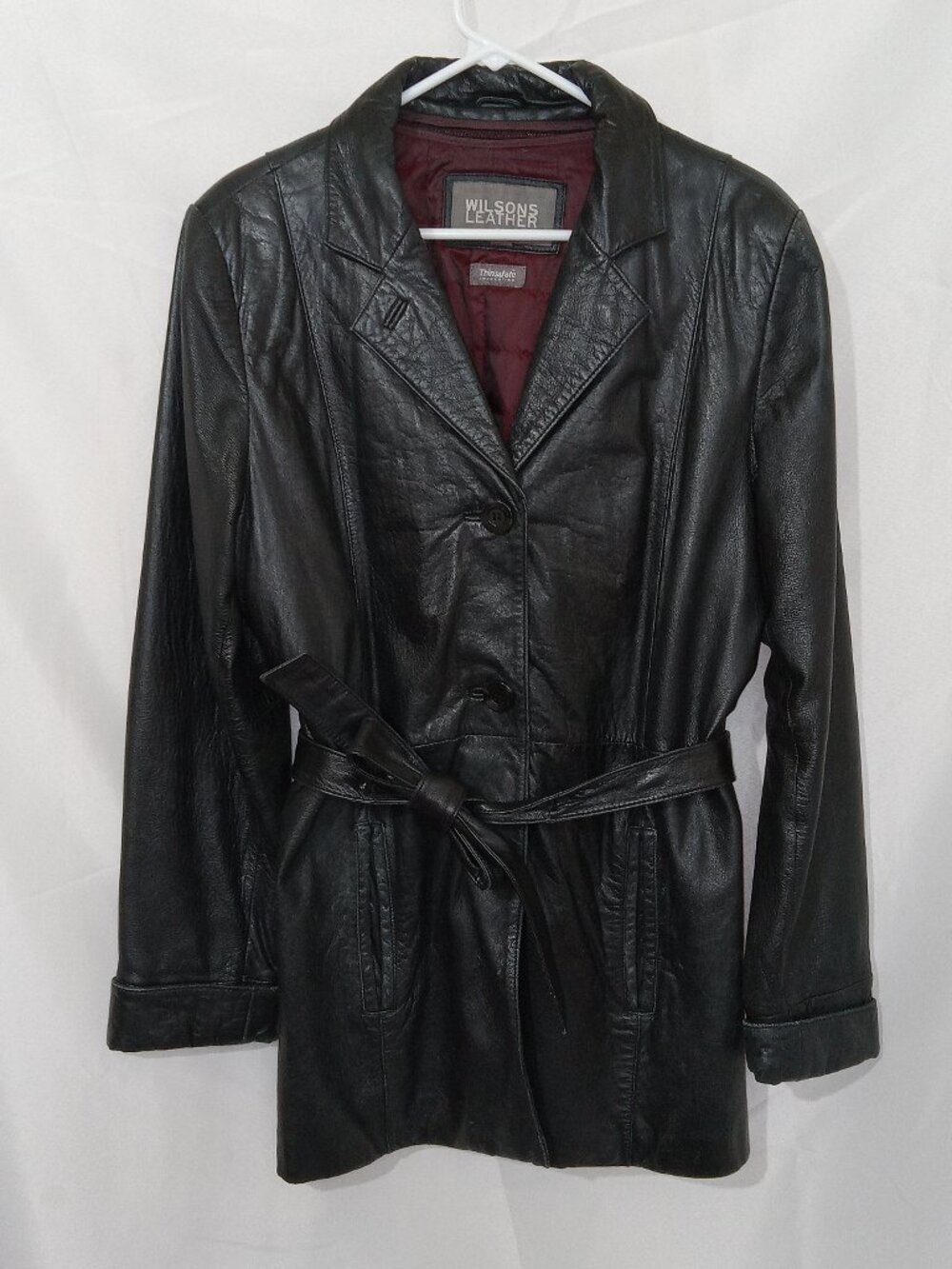 Wilsons Leather Womens L Black Leather Belted Jacket Thinsulate Liner Vintage - Picture 1 of 16